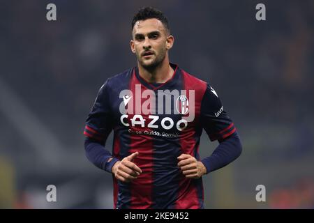 Milan, Italie, 9th novembre 2022. Charalampos Lykogiannis de Bologna FC pendant la série Un match à Giuseppe Meazza, Milan. Le crédit photo devrait se lire: Jonathan Moscrop / Sportimage Banque D'Images