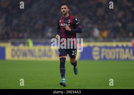 Milan, Italie, 9th novembre 2022. Charalampos Lykogiannis de Bologna FC pendant la série Un match à Giuseppe Meazza, Milan. Le crédit photo devrait se lire: Jonathan Moscrop / Sportimage Banque D'Images