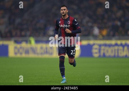 Milan, Italie, 9th novembre 2022. Charalampos Lykogiannis de Bologna FC pendant la série Un match à Giuseppe Meazza, Milan. Le crédit photo devrait se lire: Jonathan Moscrop / Sportimage Banque D'Images