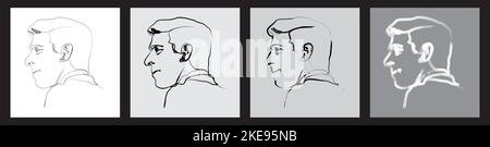 Un croquis du visage d'un ensemble de Premier ministre britannique Rishi Sunak. Vecteur, image numérique avec diverses expressions de ligne Illustration de Vecteur