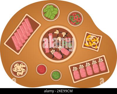 Set de cuisine coréen Menu de divers plats traditionnels ou nationaux délicieux dans plat dessin main dessins modèles Illustration Illustration de Vecteur