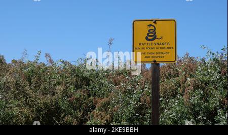 Panneau d'avertissement Rattlesnake dans le sud de la Californie Banque D'Images