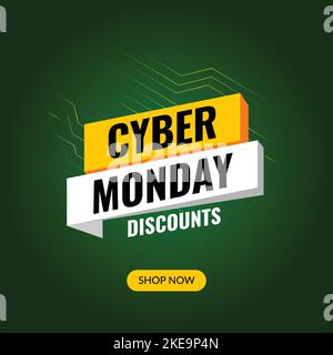 Cyber Monday vente en ligne rabais bannière de médias sociaux ou idée de modèle de poste. Idéal pour les ventes Flash et les offres hebdomadaires. Solde du nouvel an. Illustration de Vecteur
