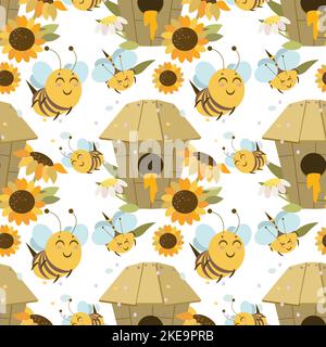 motif les abeilles drôles sont heureux de vous voir Illustration de Vecteur