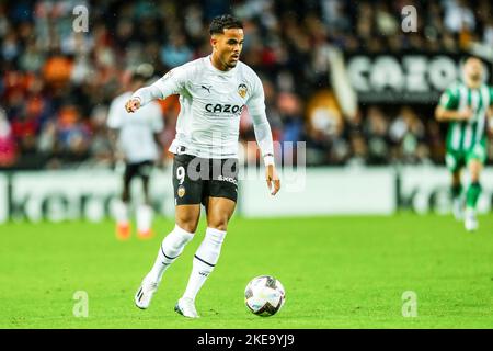 Justin Kluivert de Valence pendant le championnat espagnol la Liga football match entre Valencia CF et Real Betis Balompie le 10 novembre 2022 au stade Mestalla à Valence, Espagne - photo: Ivan Terton/DPPI/LiveMedia Banque D'Images