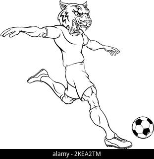 Joueur de football soccer tigre Mascotte Sports Animaux Illustration de Vecteur