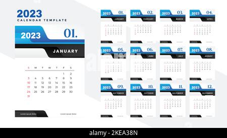 Modèles de calendrier d'entreprise numériques modifiables de la nouvelle année. Idées et concept minimaux pour la table de bureau et les calendriers muraux 2023 2025 Illustration de Vecteur