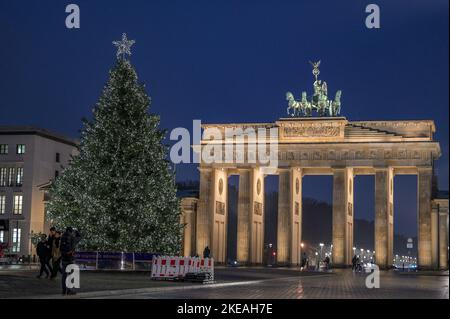 Weihnachtsbaum auf dem Pariser Platz à Berlin vor dem Brandenburger Tor Banque D'Images