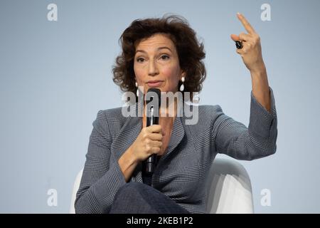 Audrey Azoulay le directeur général de l'UNESCO s'exprime lors de la séance d'ouverture du Forum de la paix de Paris, au Palais Brongniart à Paris, sur 11 novembre 2022. Photo de Raphael Lafargue/ABACAPRESS.COM Banque D'Images