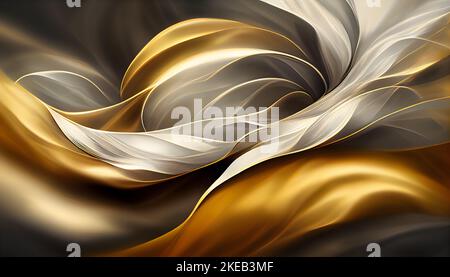Abstrait tortillant les couleurs noir et or comme fond d'écran. 3D illustration. Banque D'Images