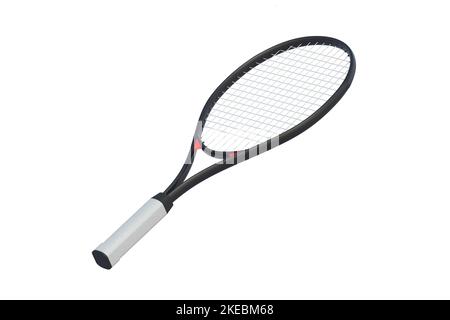 Une raquette de tennis isolée sur fond blanc. Équipement de sport. 3d rendu Banque D'Images