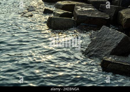 Gros plan du rocher sur le bord de mer Banque D'Images