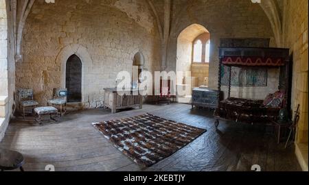 Château de Beynac. Situé au sommet d'une falaise vertigineuse, surplombant le village de Beynac-et-Cazenac, le château de Beynac est une sentinelle en pierre Banque D'Images