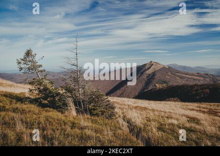 Bieszczady montagne en Pologne. Vue d'automne sur Polonina Wetlinska et Polonina Carynska Banque D'Images