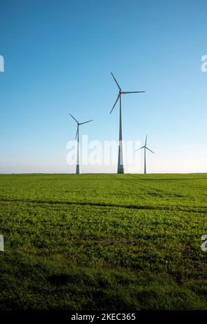 Éolienne sur un champ en automne dans la soirée. Banque D'Images