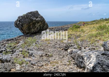 Amérique du Nord, Caraïbes, Grande Antilles, Île d'Hispaniola, République dominicaine, SAMA, Las Galeras, Cabo Sama, visiteurs au rocher Piedra del Toro à Cabo Sama Banque D'Images