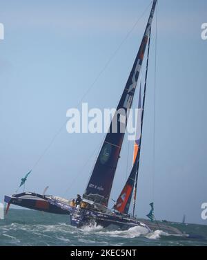 Pendant la route du Rhum-destination Guadeloupe 2022, course transatlantique solo, Saint-Malo - Guadeloupe (6 562 kilomètres) sur 9 novembre 2022 à Saint-Malo, France - photo Laurent Lairys / DPPI Banque D'Images