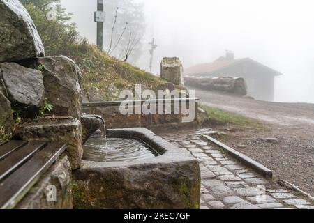 Europe, Allemagne, Sud de l'Allemagne, Bade-Wurtemberg, Forêt Noire, fontaine à Hahnenfalzhütte entre Gernsbach et Bad Wildbad Banque D'Images