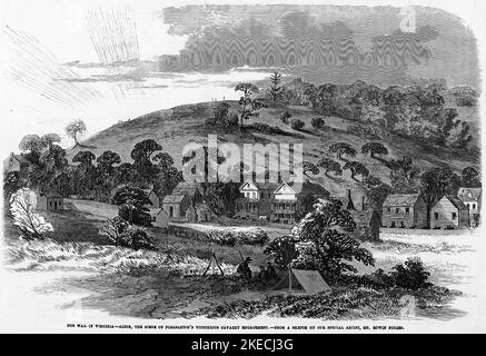 La guerre en Virginie - Aldie, scène de l'engagement victorieux de cavalerie d'Alfred Pleasonton. Juin 1863. Bataille d'Aldie. Illustration de la guerre de Sécession américaine du 19th siècle tirée du journal illustré de Frank Leslie Banque D'Images