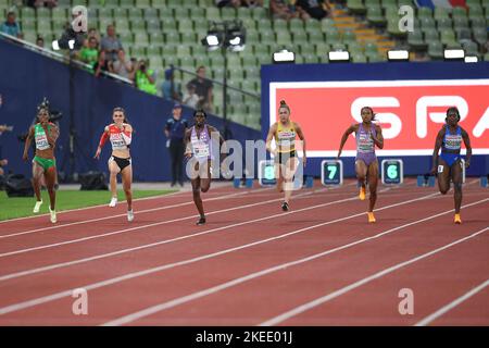 Daryll Neita, Gina Luckenkemper, Imani Lansiquot, Zaynab Dosso, Geraldine Frey. 100m femmes sémifinales. Championnats d'Europe Munich 2022 Banque D'Images