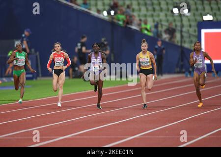 Daryll Neita, Gina Luckenkemper, Imani Lansiquot, Geraldine Frey, Lorene Bazolo. 100m femmes sémifinales. Championnats d'Europe Munich 2022 Banque D'Images