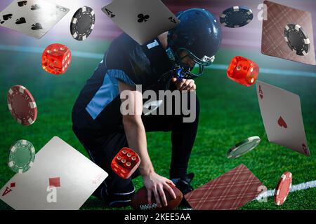 Joueur de casino barbu en ligne homme célébrant la victoire Banque D'Images