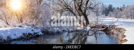 Frost und EIS an einem Fluss im Winter Banque D'Images