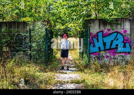 Mur de Berlin. Vestiges de l'ancien mur de l'arrière-pays à Landschaftspark Rudow-Altglienicke,Treptow-Koenick,Berlin Banque D'Images