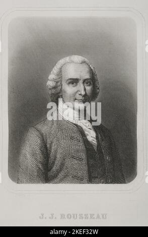 Jean-Jacques Rousseau (1712-1778). Écrivain et philosophe français d'origine suisse. Portrait. Gravure par Geoffroy. 'Historia Universal', par César Cantú. Volume VI, 1857. Auteur: Charles Geoffroy (1819-1882). Graveur français. Banque D'Images