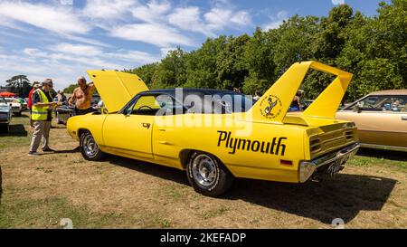 1970 Plymouth Road Runner Superbird coupé «PLR 440» exposé au American Auto Club Rally of the Giants, tenu au Palais de Blenheim Banque D'Images