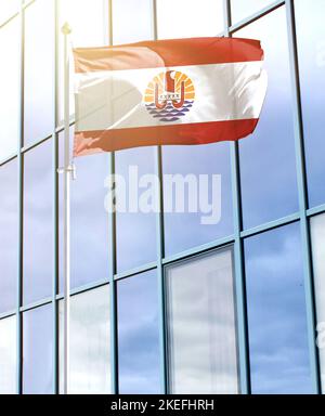 Drapeau de la Polynésie française sur un mât Banque D'Images