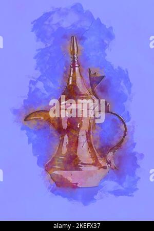 Peinture créative Dallah - la traditionnelle cafetière arabe Banque D'Images