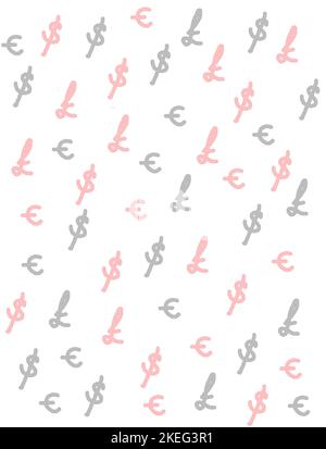 Les symboles livre, dollar et euro en gris et rouge pâle servent à créer un arrière-plan illustrant les taux de change, l'économie, la finance et la comparaison. Banque D'Images