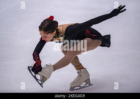 SHEFFIELD, Sheffield. 12th novembre 2022. Isabeau Levito des Etats-Unis participe à un programme court pour les femmes lors du Grand Prix de l'UIP - MK John Wilson Trophée 2022 à ICE Sheffield le samedi 12 novembre 2022. SHEFFIELD, Sheffield. Credit: Taka G Wu/Alay Live News Banque D'Images