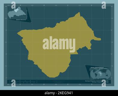 Bamingui-Bangoran, préfecture de la République centrafricaine. Forme de couleur unie. Lieux et noms des principales villes de la région. Emplacement auxiliaire du coin Banque D'Images