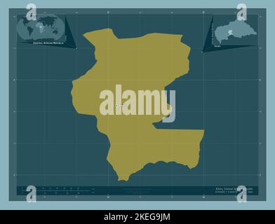 KEMO, préfecture de la République centrafricaine. Forme de couleur unie. Lieux et noms des principales villes de la région. Cartes d'emplacement auxiliaire d'angle Banque D'Images