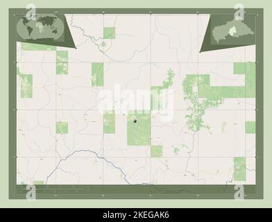 Ouaka, préfecture de la République centrafricaine. Ouvrez la carte des rues. Cartes d'emplacement auxiliaire d'angle Banque D'Images