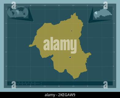 Ouham-Pende, préfecture de la République centrafricaine. Forme de couleur unie. Lieux des principales villes de la région. Cartes d'emplacement auxiliaire d'angle Banque D'Images