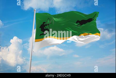 Vue de dessus du drapeau Amazonas Colombie , Colombie. Patriote colombien et concept de voyage. Pas de mât. Conception de plan, présentation. Arrière-plan drapeau Banque D'Images