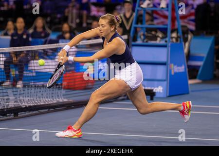 Glasgow, Écosse, le 12th novembre 2022. Storm Sanders et Samantha Stosur, d'Australie, ont battu Alicia Barnett et Olivia Nicholls de Team GB pour atteindre le Banque D'Images