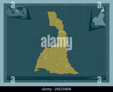 Extrême-Nord, région du Cameroun. Forme de couleur unie. Lieux et noms des principales villes de la région. Cartes d'emplacement auxiliaire d'angle Banque D'Images