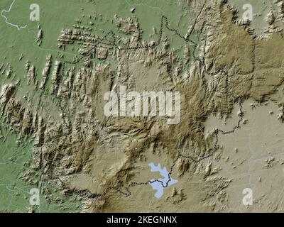 Nord-Ouest, région du Cameroun. Carte d'altitude colorée en style wiki avec lacs et rivières Banque D'Images