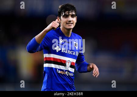 Gênes, Italie. 12 novembre 2022. Gonzalo Villar de UC Sampdoria gestes pendant la série Un match de football entre UC Sampdoria et US Lecce. Credit: Nicolò Campo/Alay Live News Banque D'Images