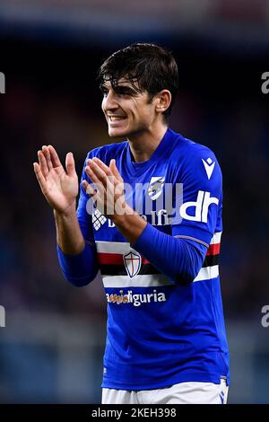 Gênes, Italie. 12 novembre 2022. Gonzalo Villar de UC Sampdoria gestes pendant la série Un match de football entre UC Sampdoria et US Lecce. Credit: Nicolò Campo/Alay Live News Banque D'Images