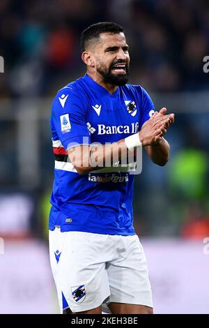 Gênes, Italie. 12 novembre 2022. Tomas Rincon de UC Sampdoria réagit pendant la série Un match de football entre UC Sampdoria et US Lecce. Credit: Nicolò Campo/Alay Live News Banque D'Images