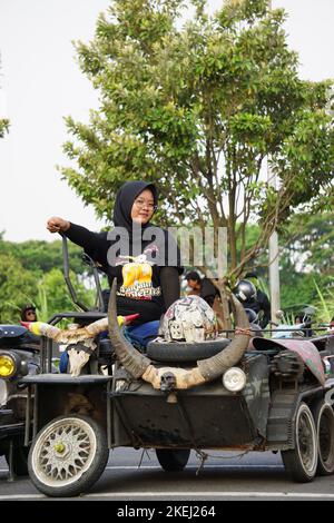 Le pilote du scooter à la fête du scooter panjalu Banque D'Images