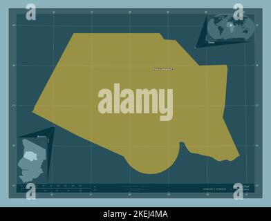 Borkou, région du Tchad. Forme de couleur unie. Lieux et noms des principales villes de la région. Cartes d'emplacement auxiliaire d'angle Banque D'Images