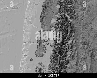 Los Lagos, région du Chili. Carte d'altitude à deux niveaux avec lacs et rivières Banque D'Images