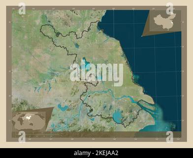 Jiangsu, province de Chine. Carte satellite haute résolution. Cartes d'emplacement auxiliaire d'angle Banque D'Images