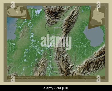 Cesar, département de Colombie. Carte d'altitude colorée en style wiki avec lacs et rivières. Lieux et noms des principales villes de la région. Angle au Banque D'Images